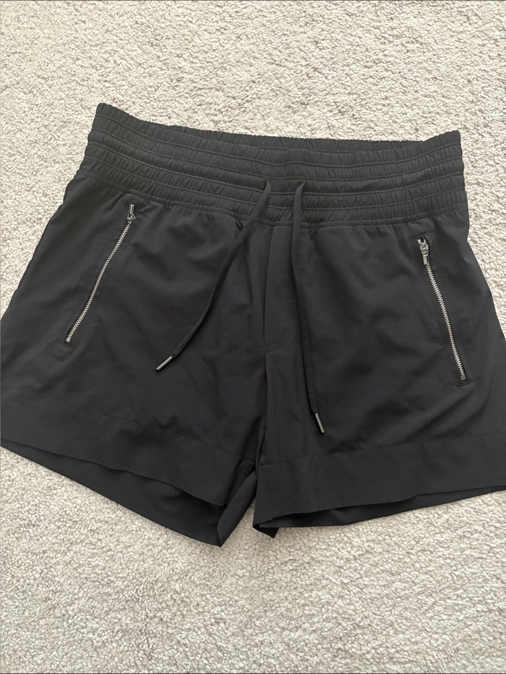 Athleta Black Athletic Drawstring Camden Shorts with Zip Pockets